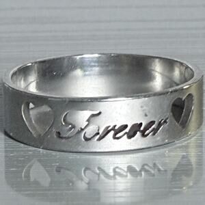Stainless Steel  Ring With Cutout “Forever” & Heart Detail Size 10
